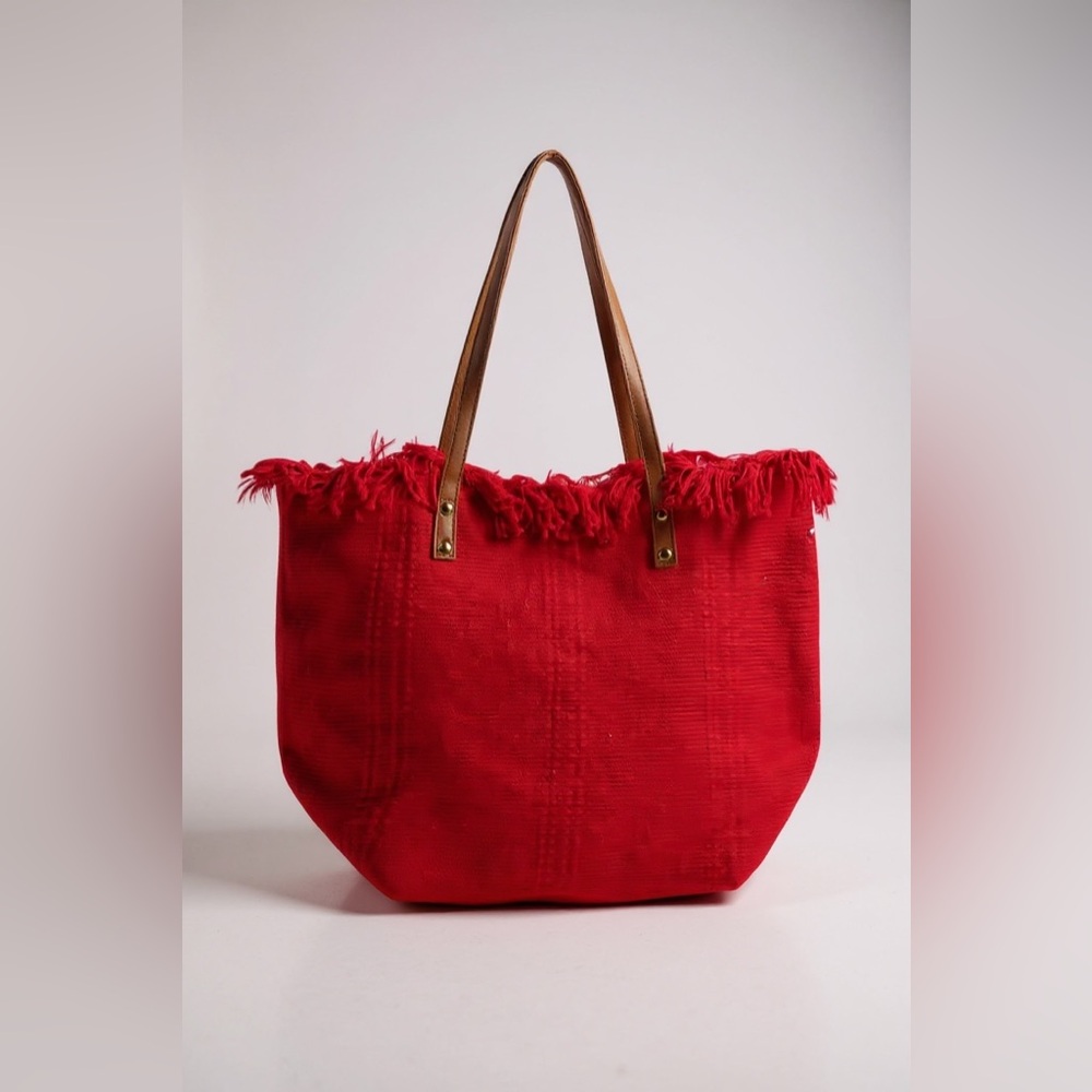 SCARLET FRINGE RED CANVAS TOTE BAG